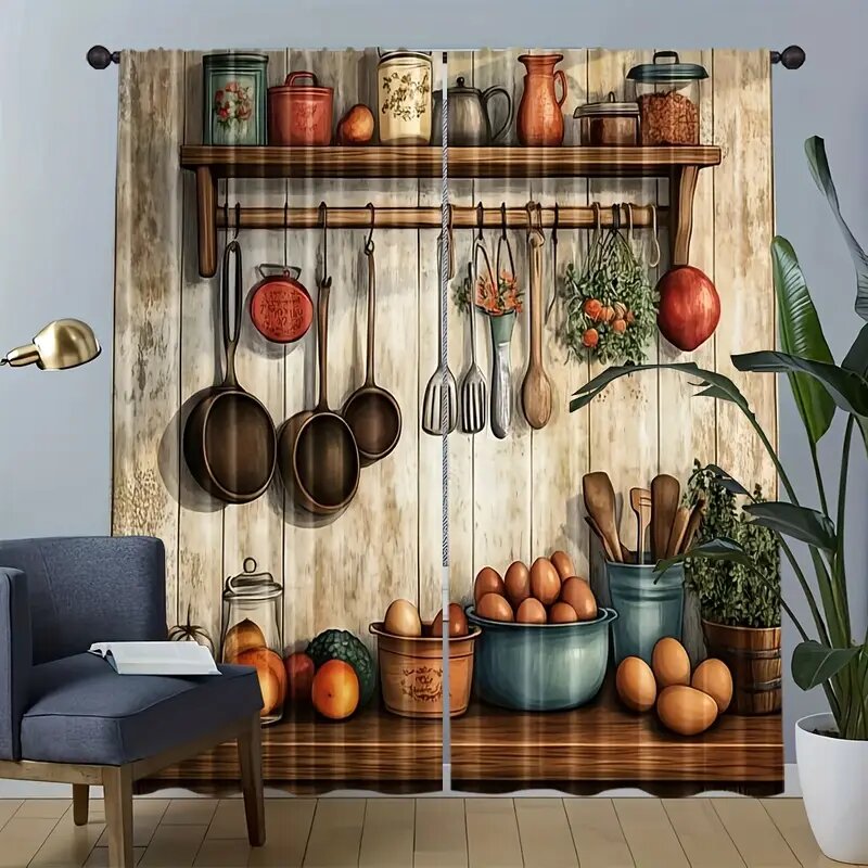 Home Cooking Youtube - Retro farmhouse kitchen, patterned curtains with
