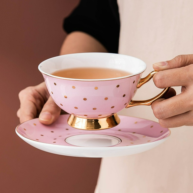 Home Cooking Recipes - Ceramic Pink Coffee Mugs with Dish