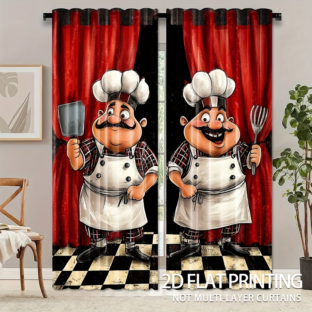 Home Cooking Youtube - 2pcs Chef Kitchen Curtains - Funny
