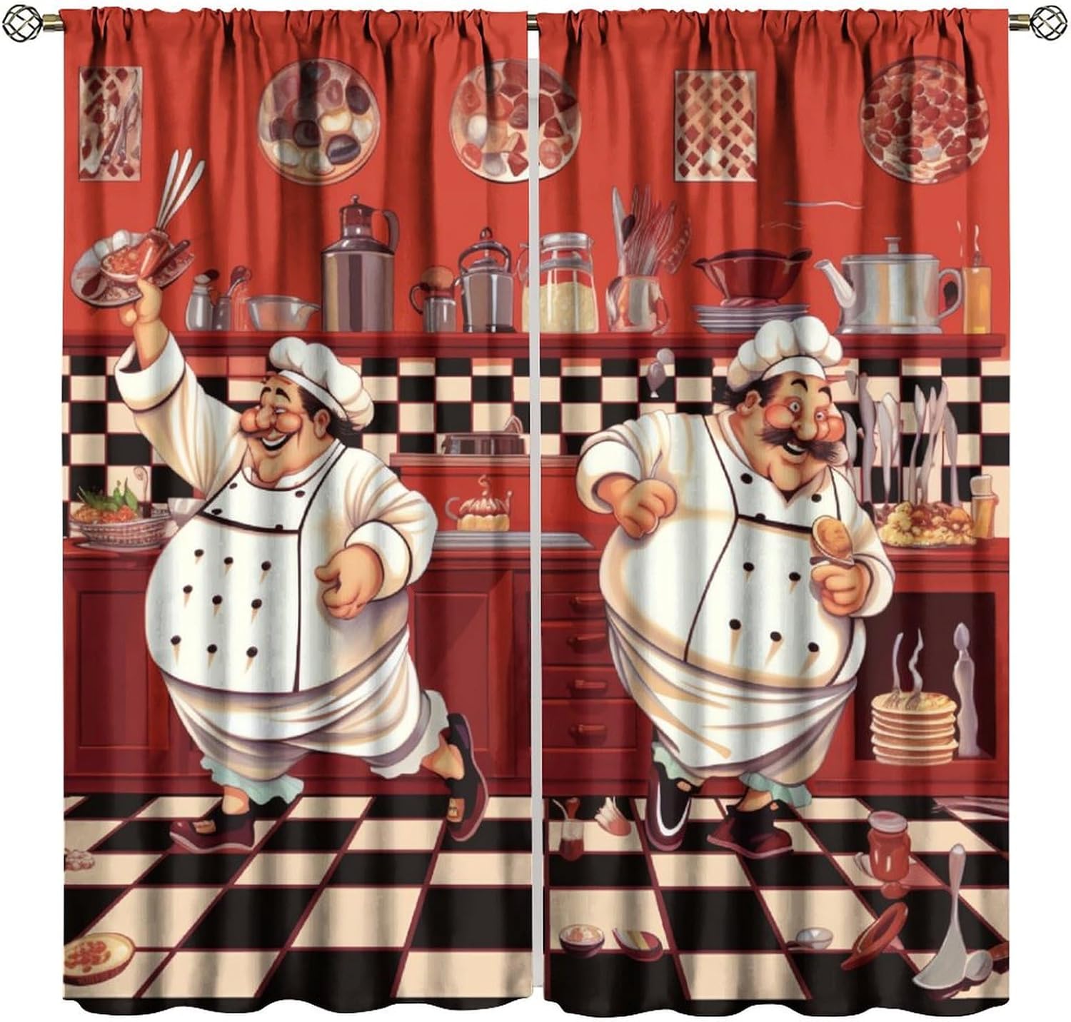 Home Cooking Youtube - Kitchen Chef with Gourmet Curtains, Abstract