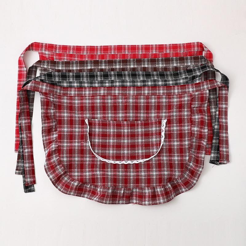 Home Cooking Service - Apron Square Check Half Waist Apron