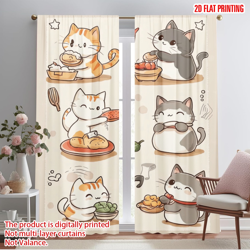 Home Cooking Youtube - 2pcs,2D plane printing Curtain Popular Cat
