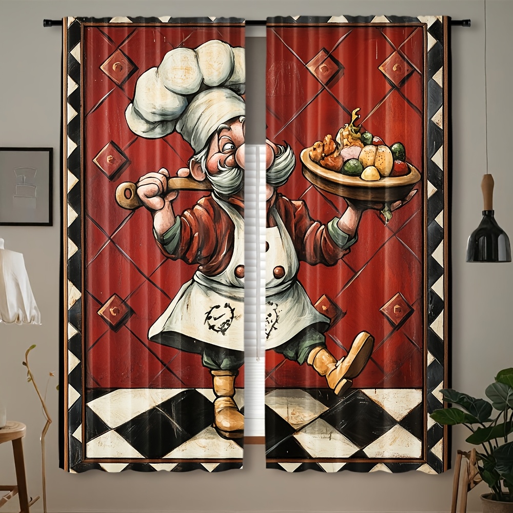 Novelty Chef Cartoon Curtains  - đánh giá và giá Home Cooking In French