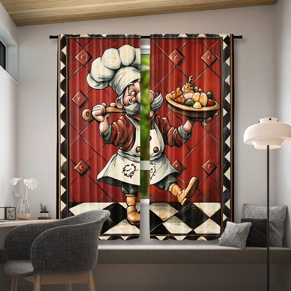 Novelty Chef Cartoon Curtains  - đánh giá và giá Home Cooking In French